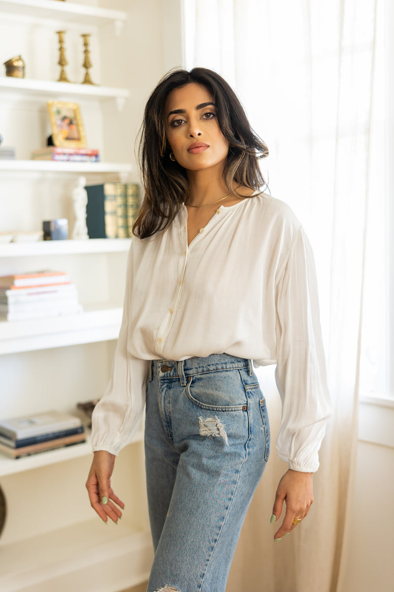Cotton-satin Karima Blouse, made in India.