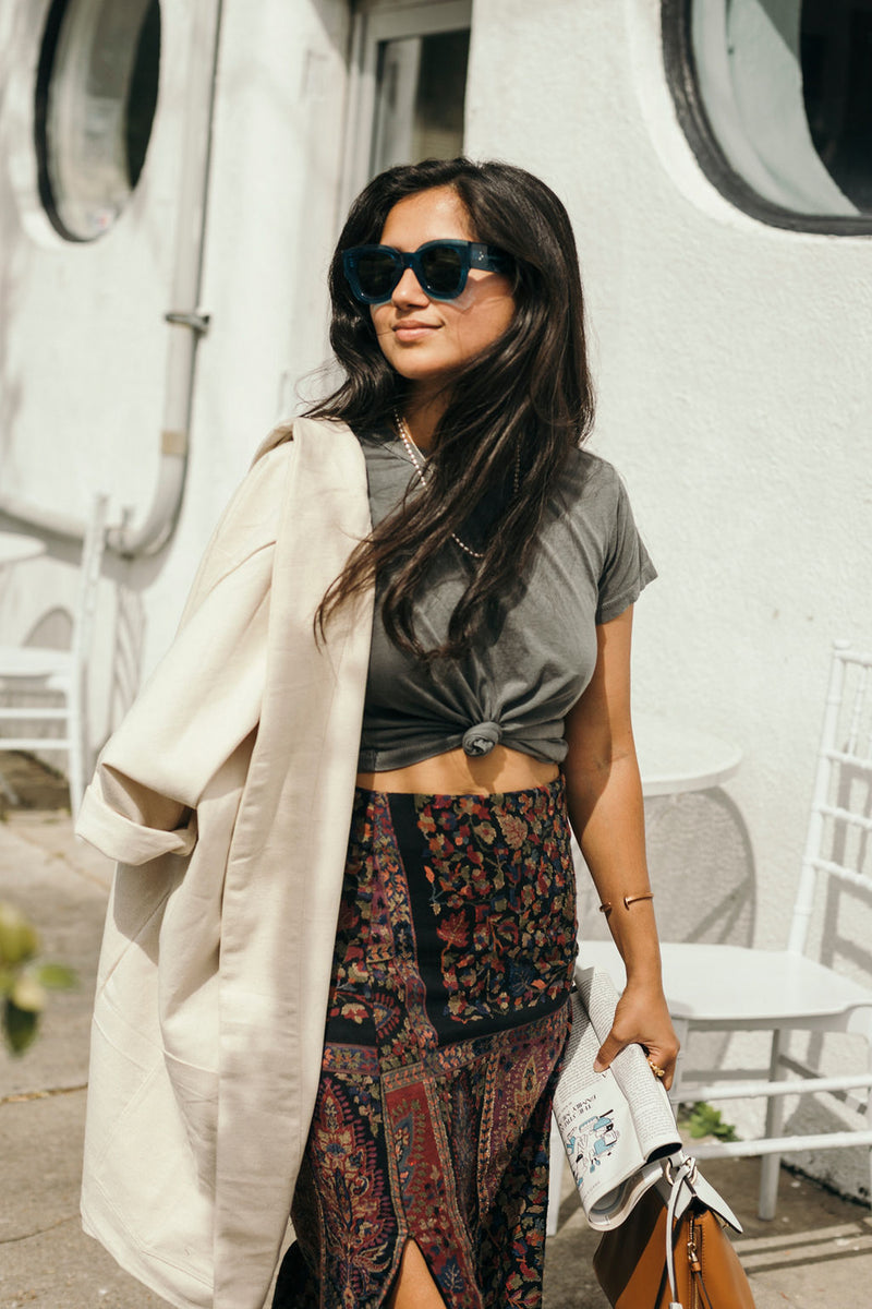 Kani Wool Skirt, handmade in India from upcycled pashmina shawls.