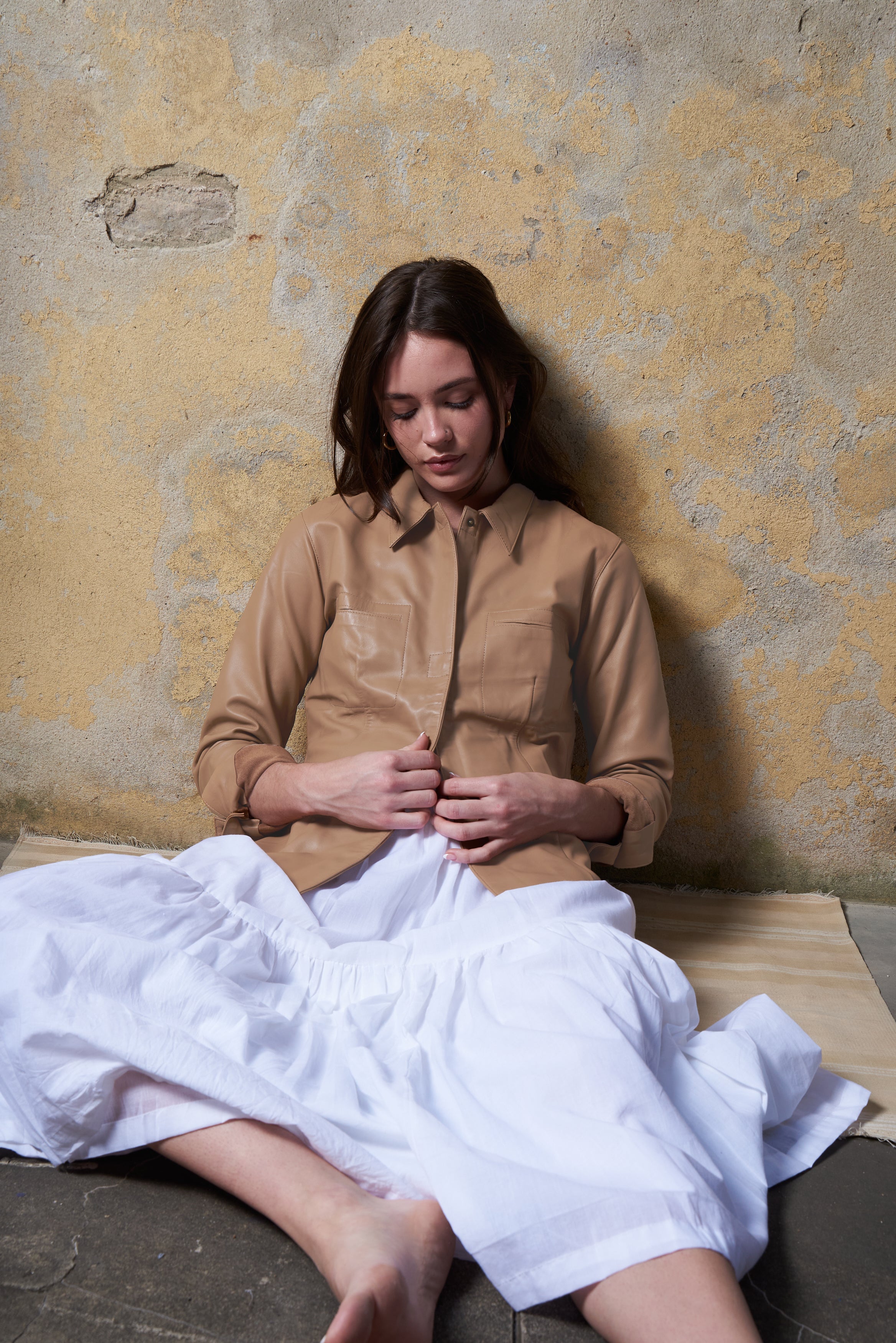 Hala Leather Shirt in Biscuit