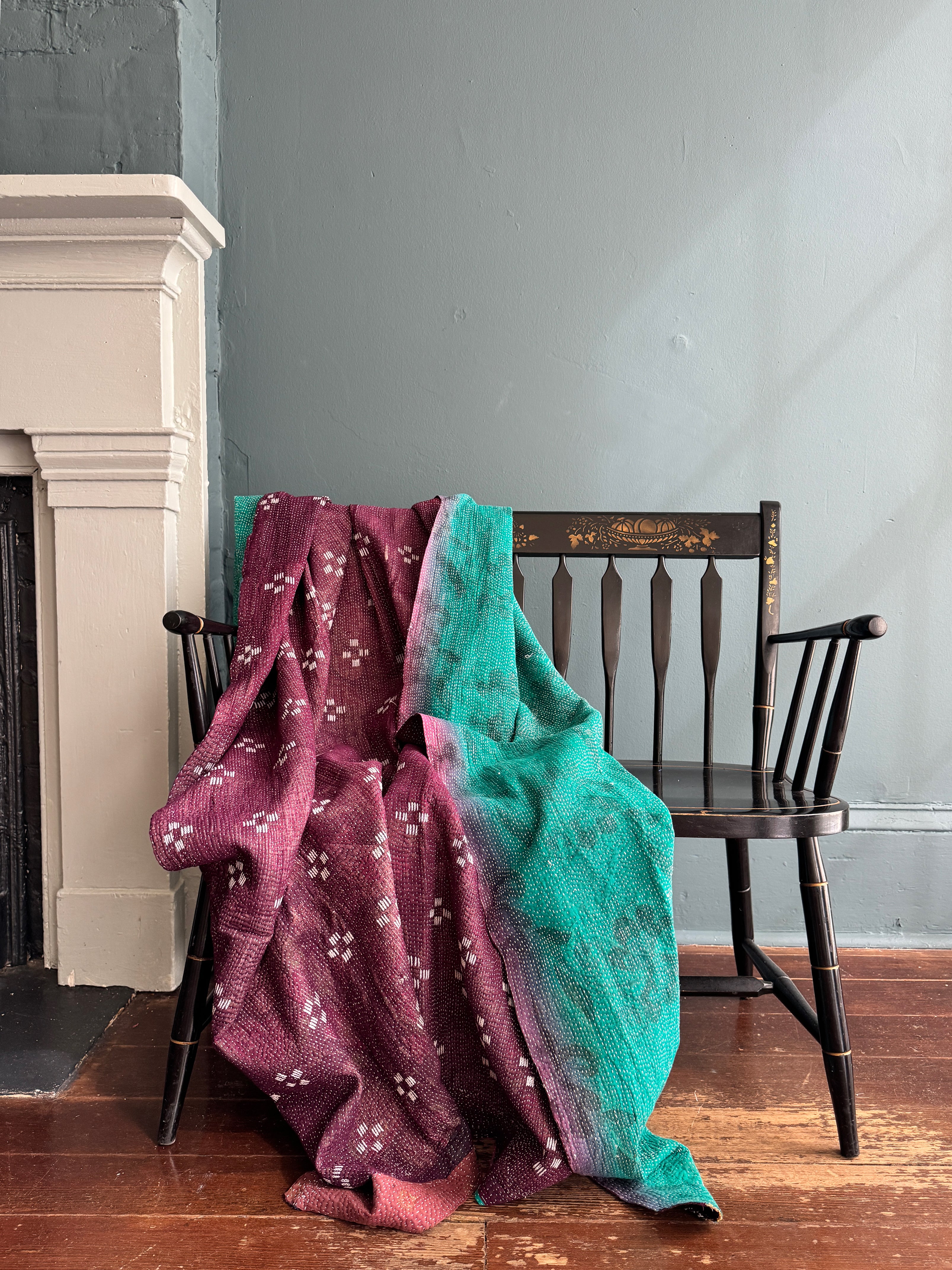 Antique Kantha Patchwork Throw Blanket