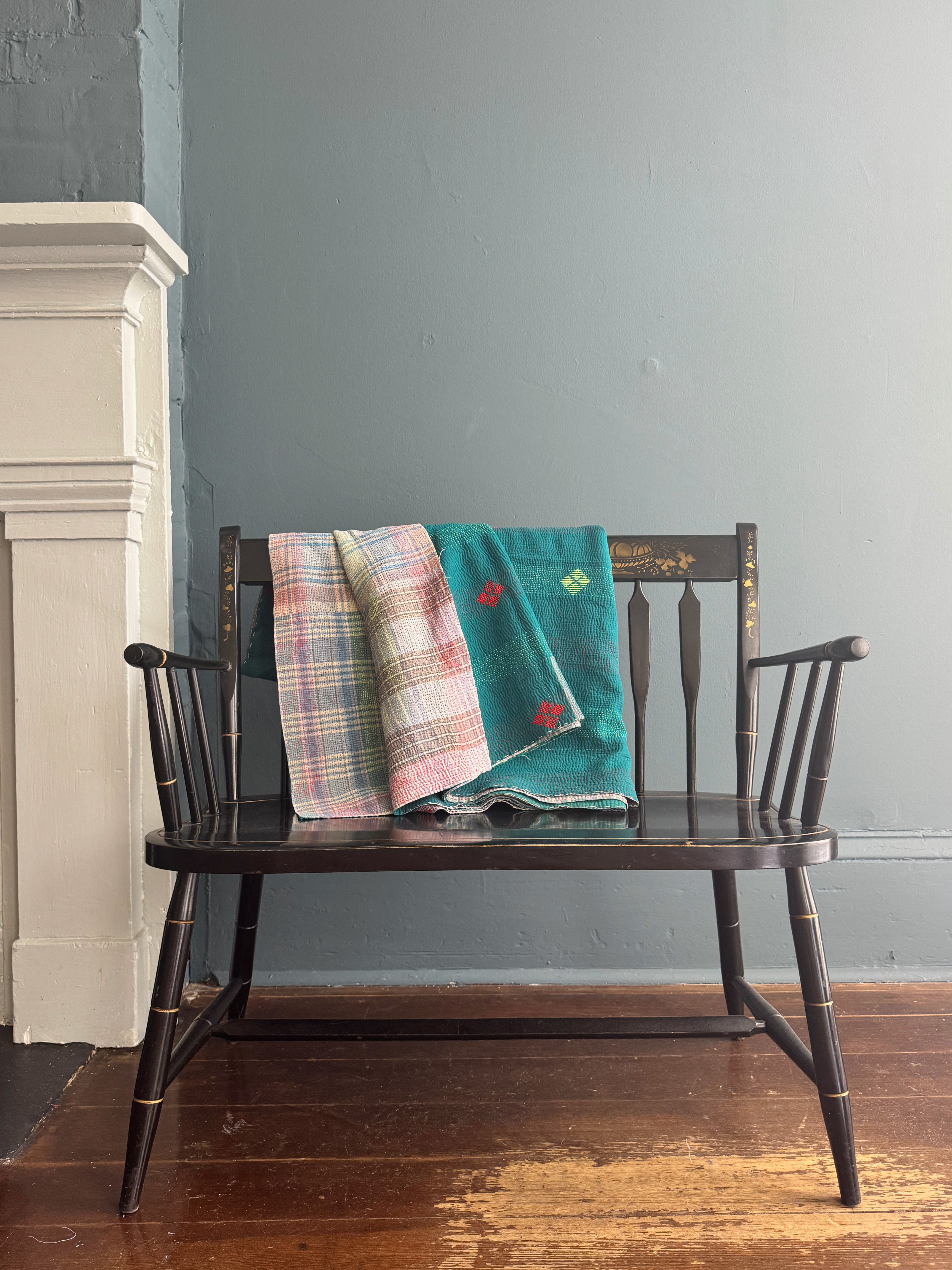 Antique Kantha Patchwork Throw Blanket