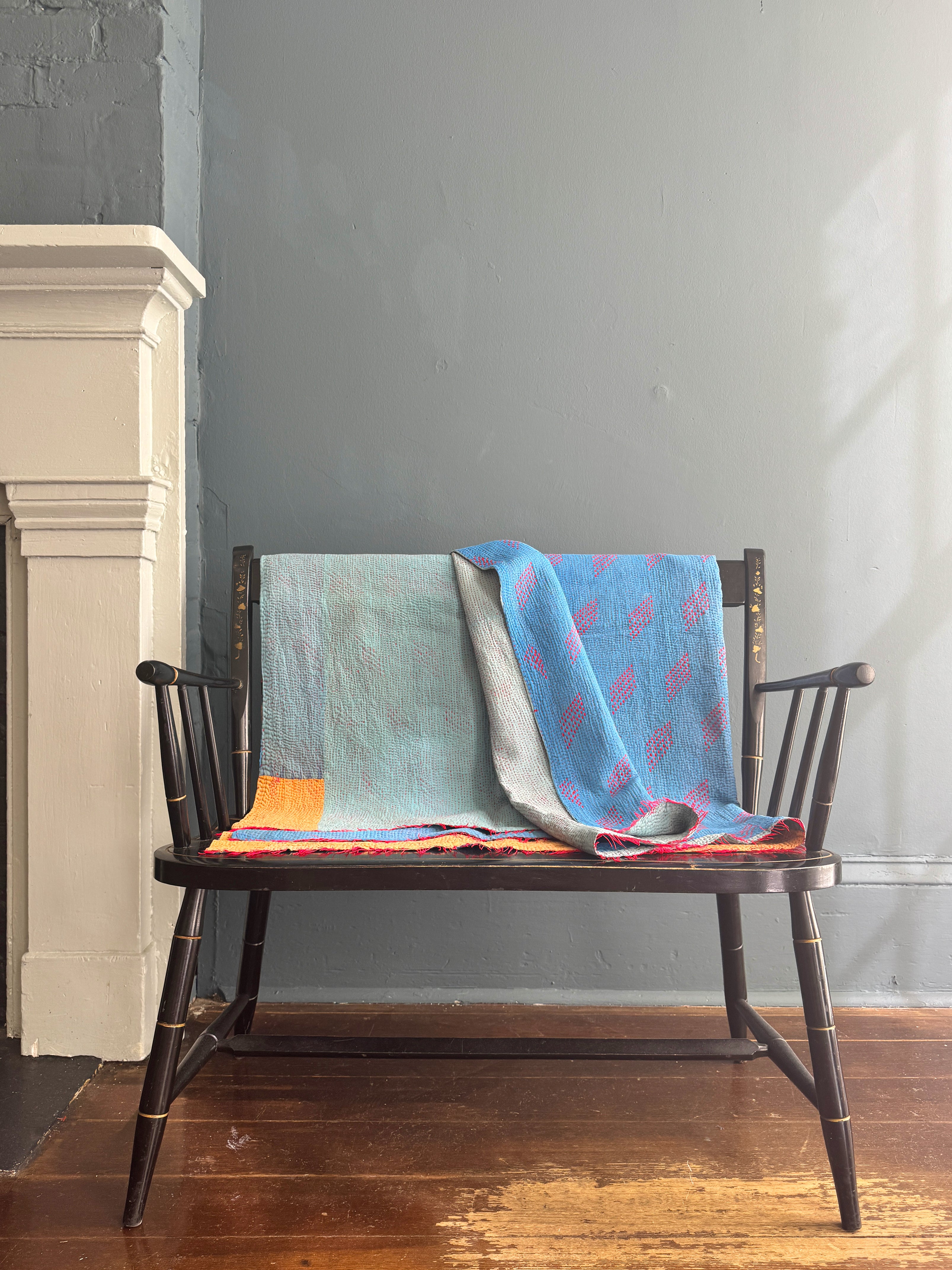 Antique Kantha Patchwork Throw Blanket