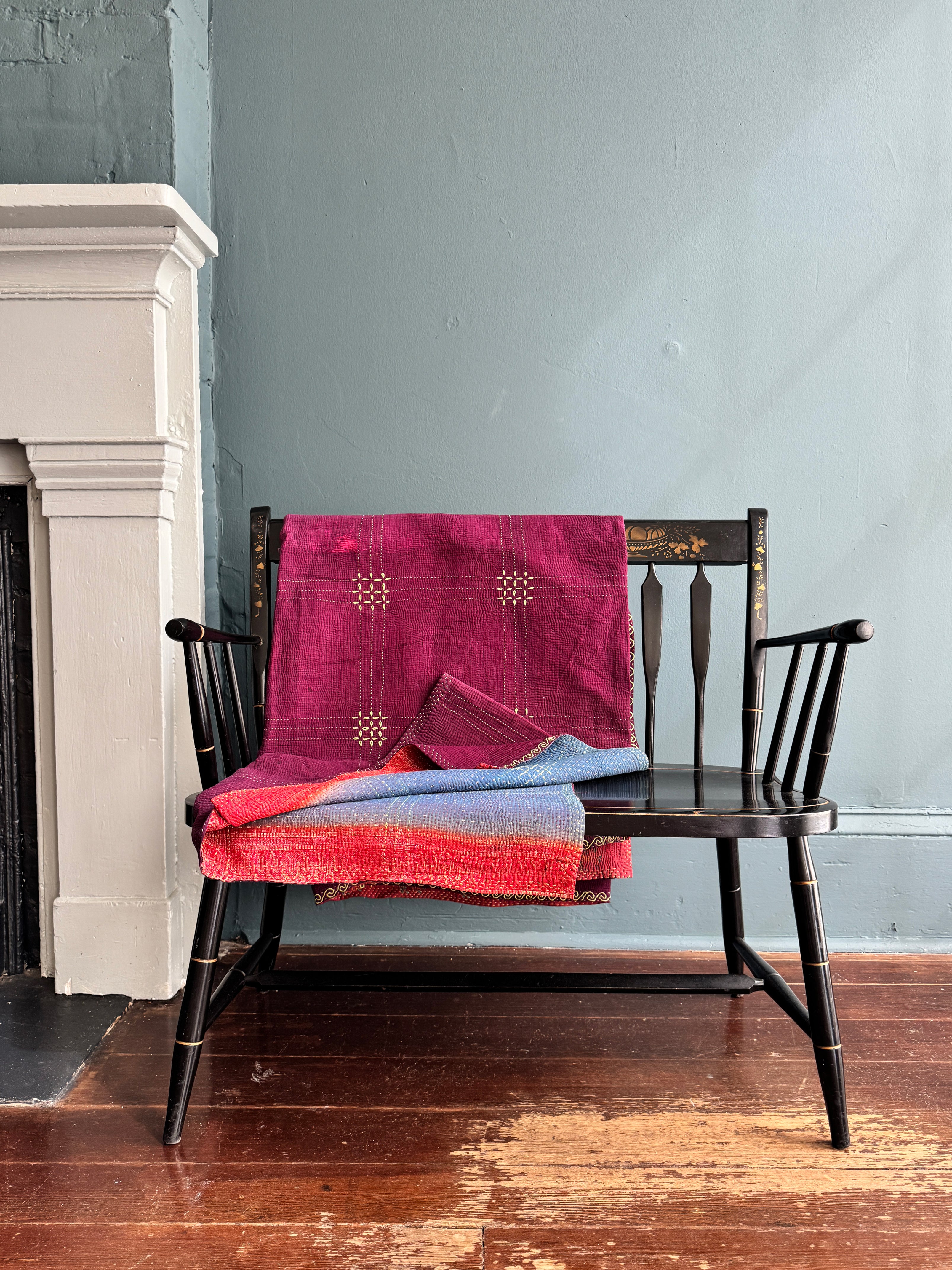 Antique Kantha Patchwork Throw Blanket