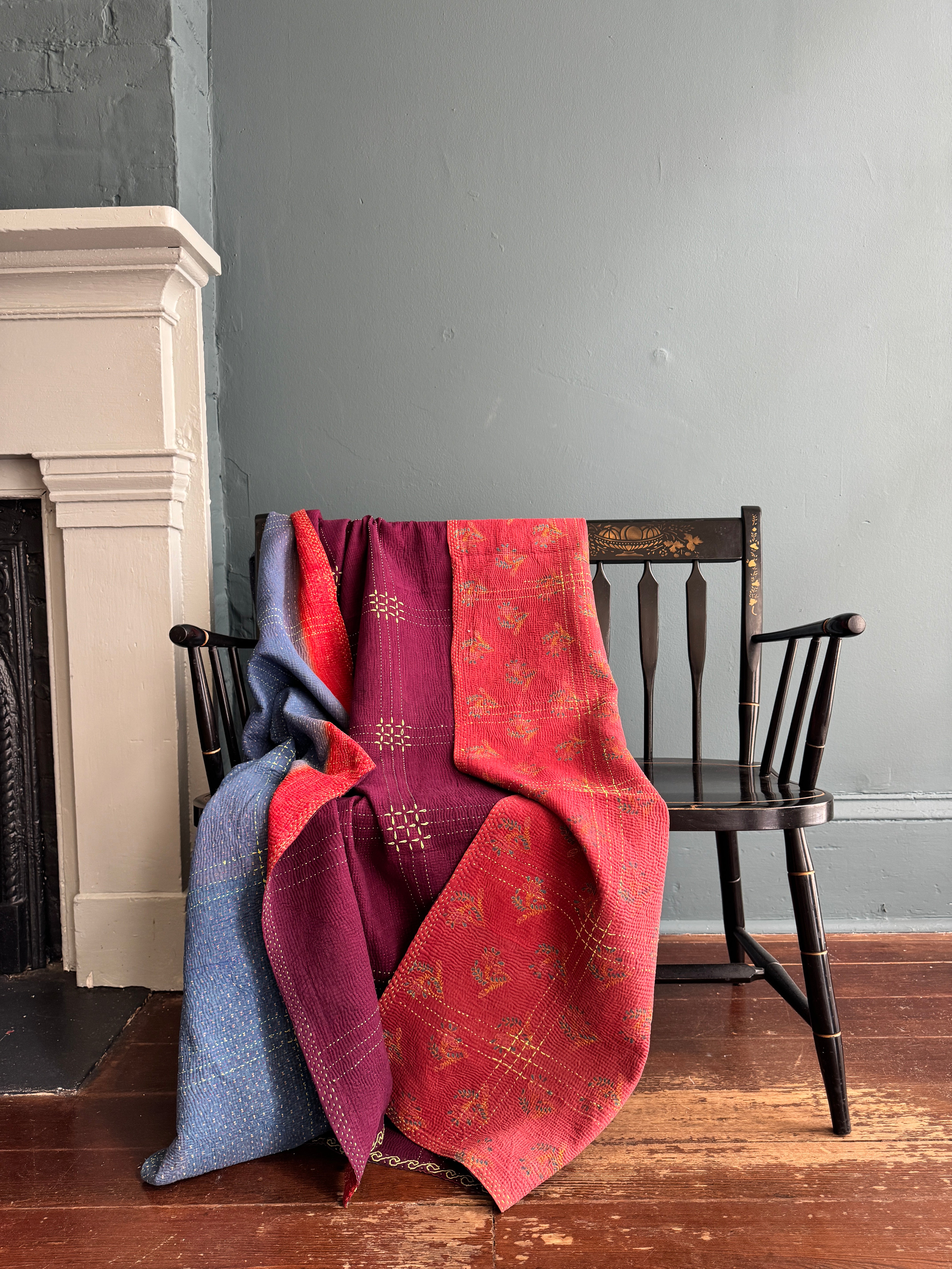 Antique Kantha Patchwork Throw Blanket