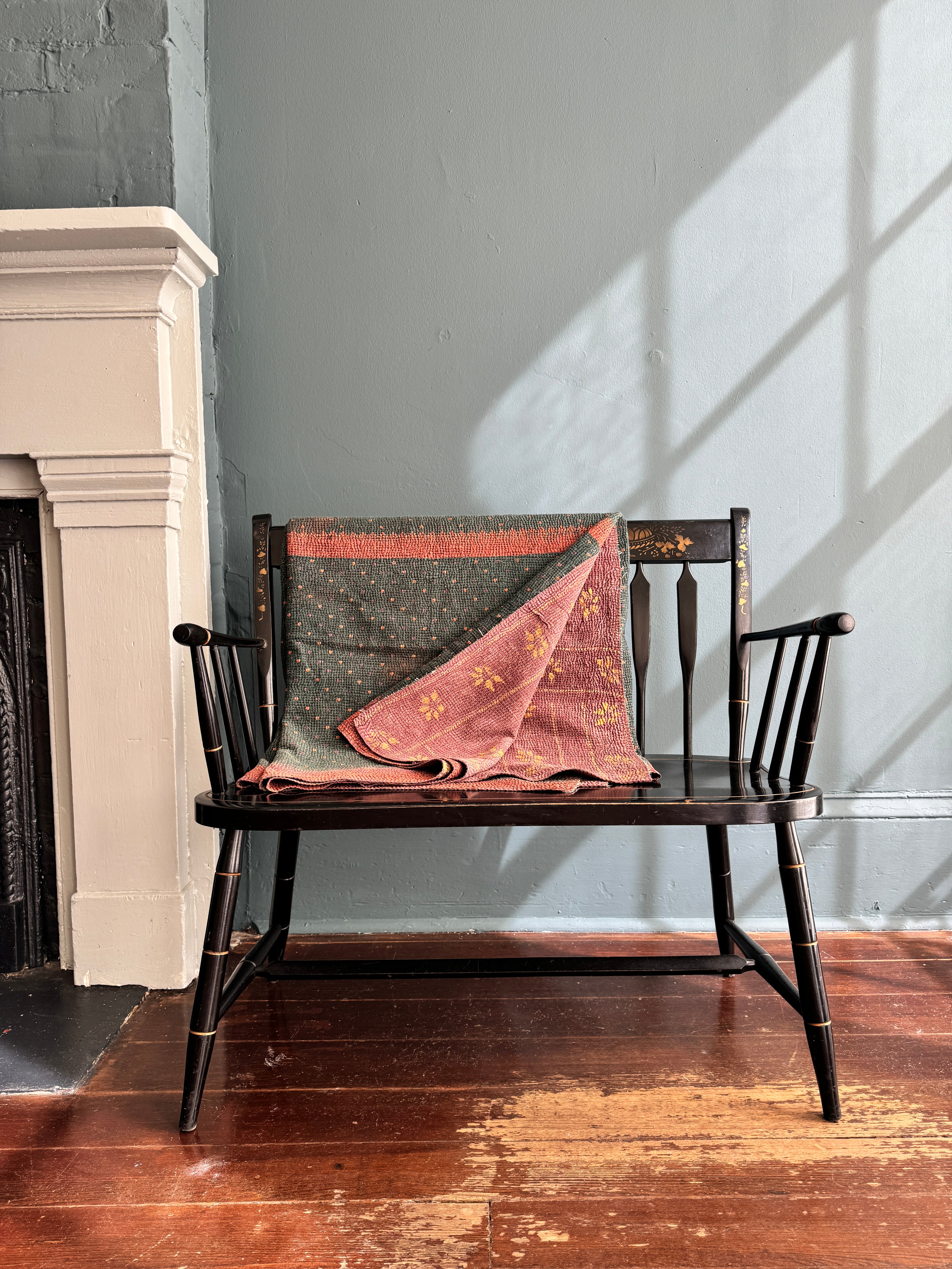 Antique Kantha Patchwork Throw Blanket