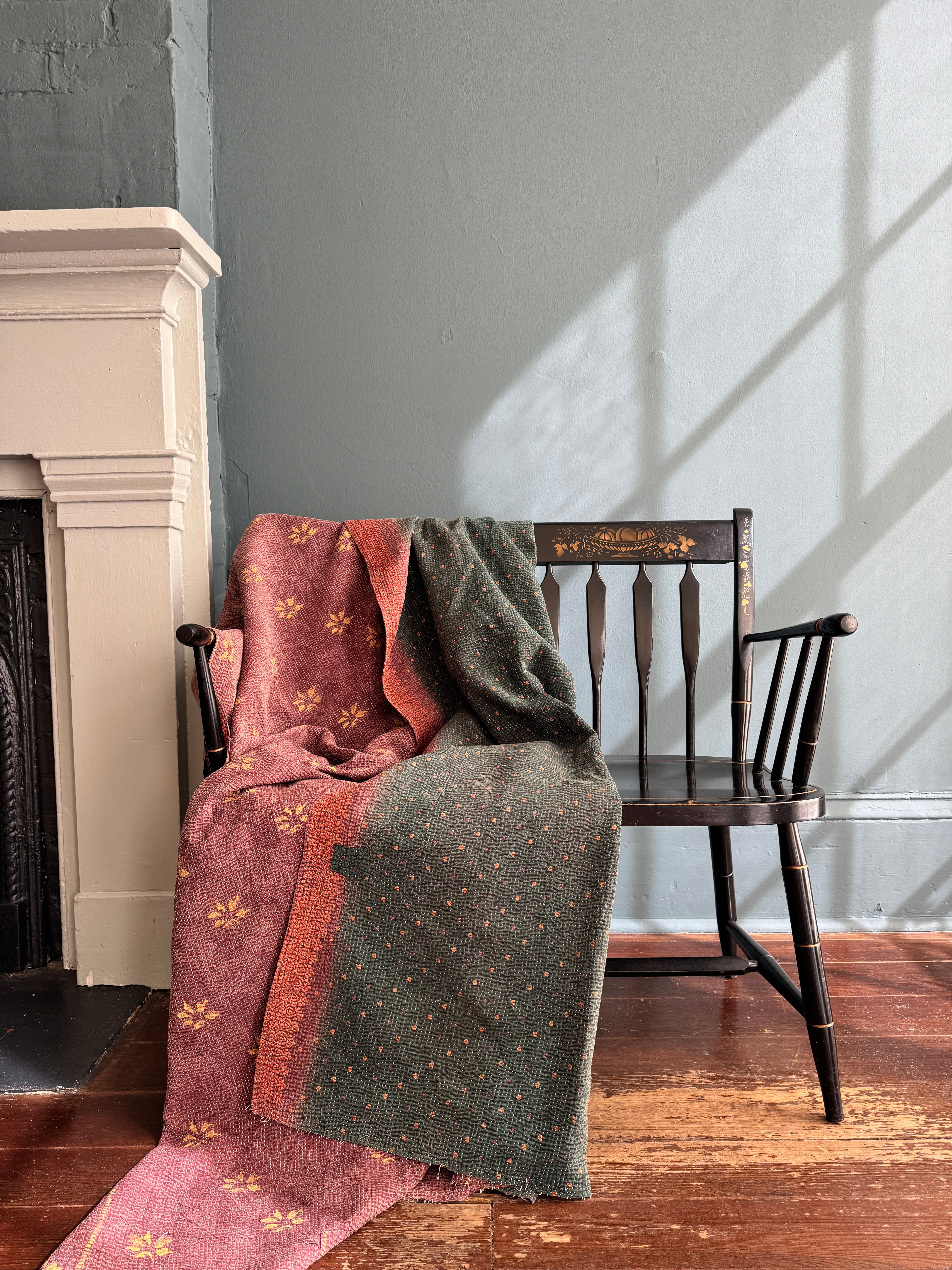 Antique Kantha Patchwork Throw Blanket