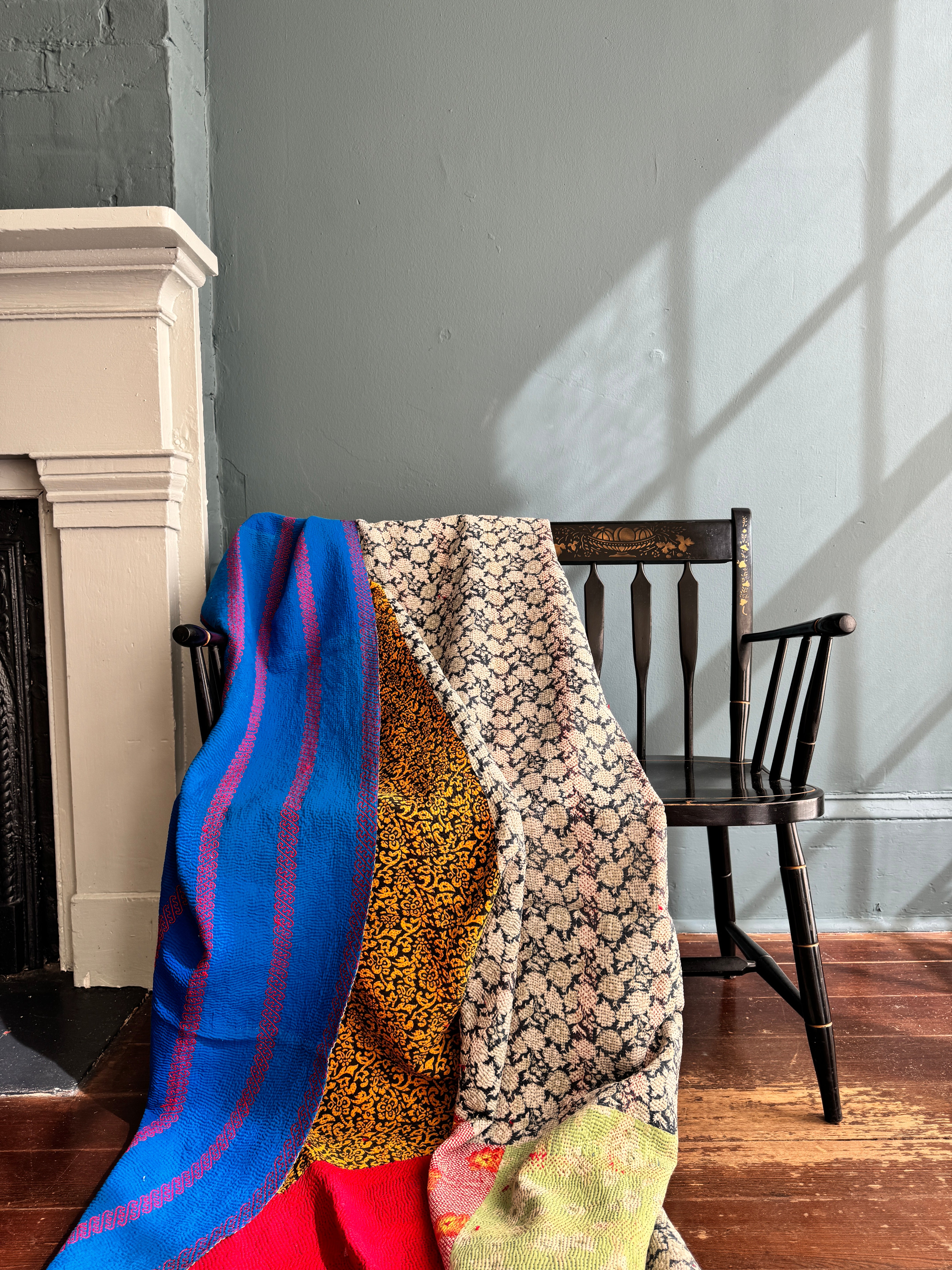 Antique Kantha Patchwork Throw Blanket