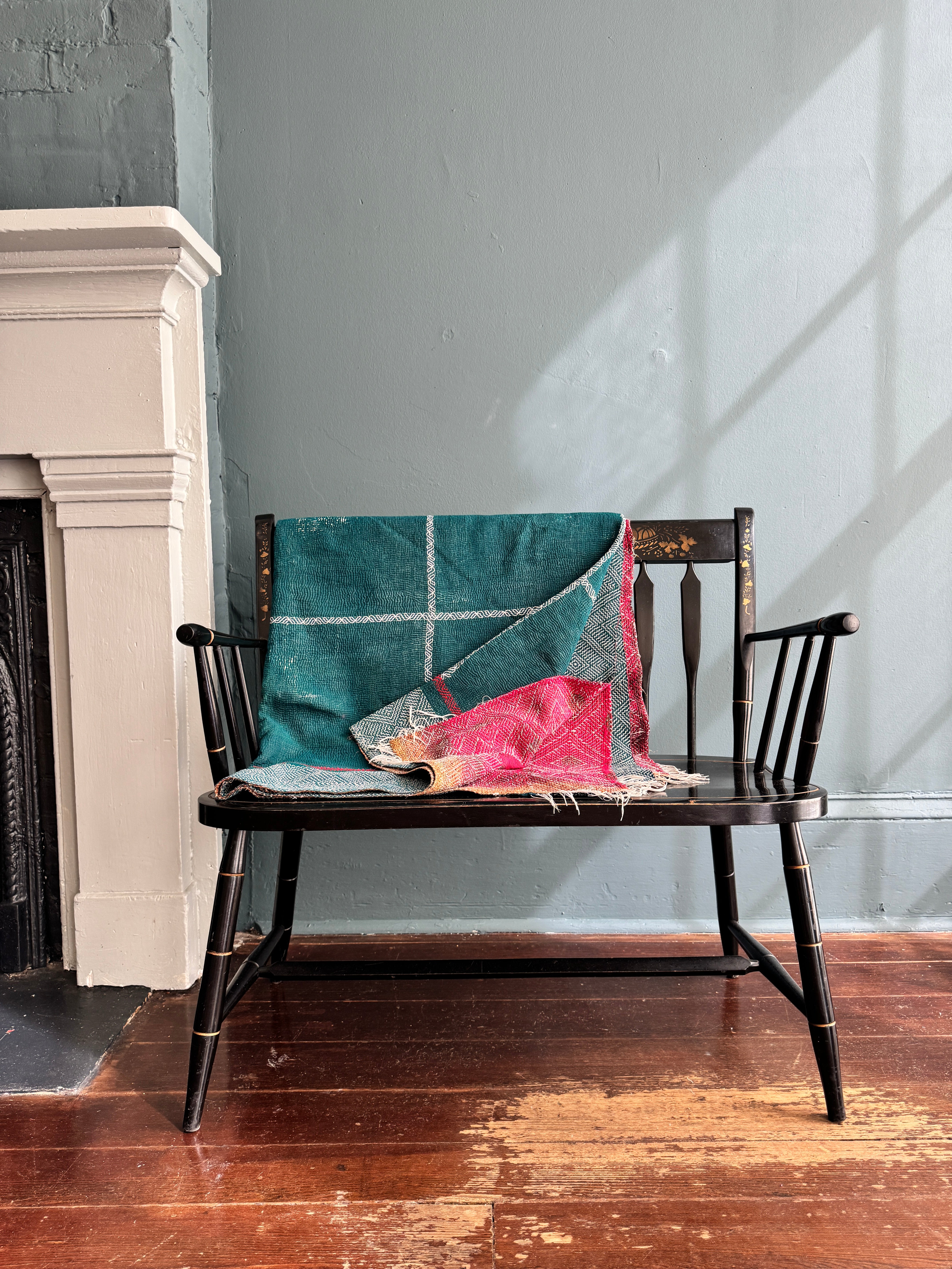 Antique Kantha Patchwork Throw Blanket