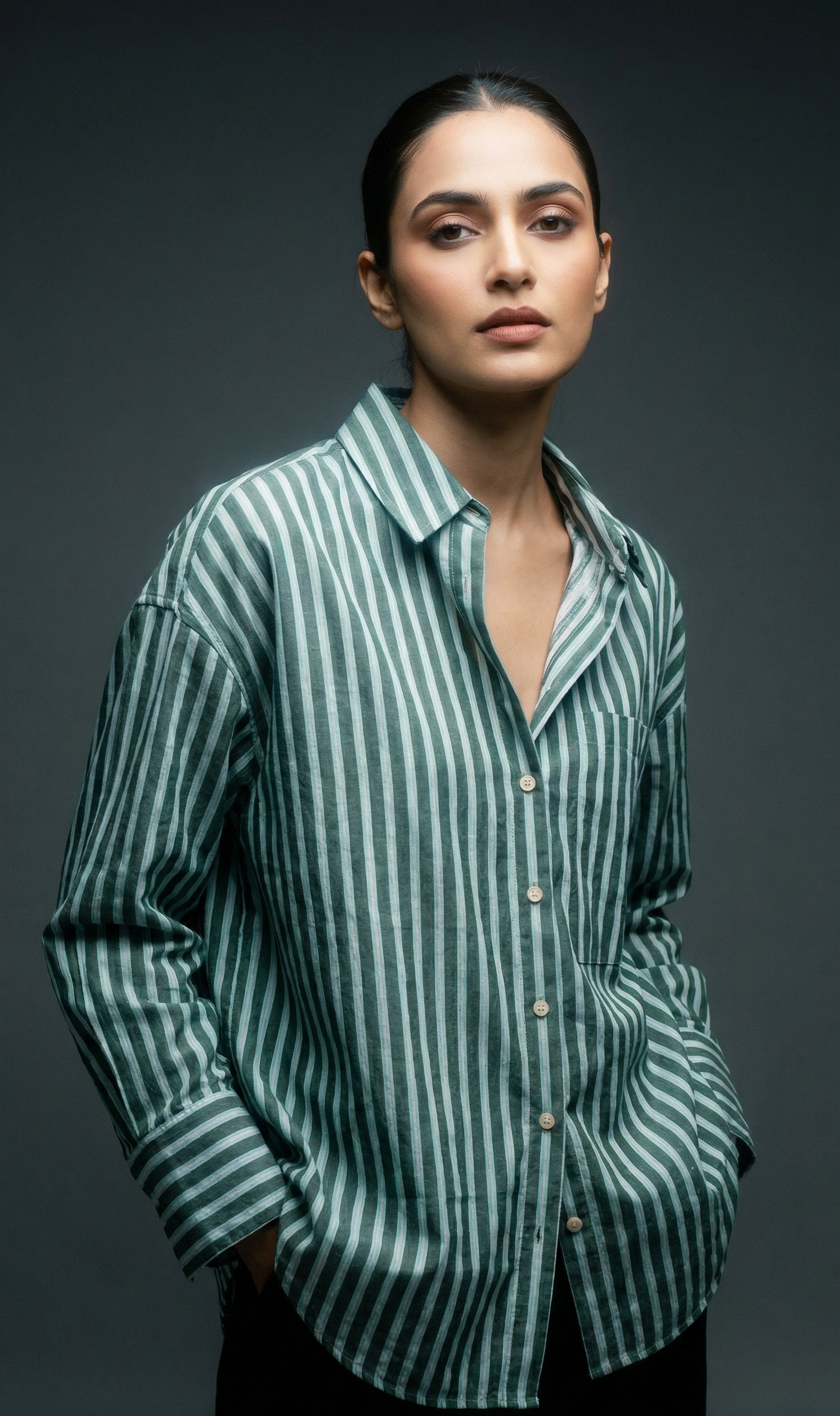 Kira Button Down in Blue Forest Stripe