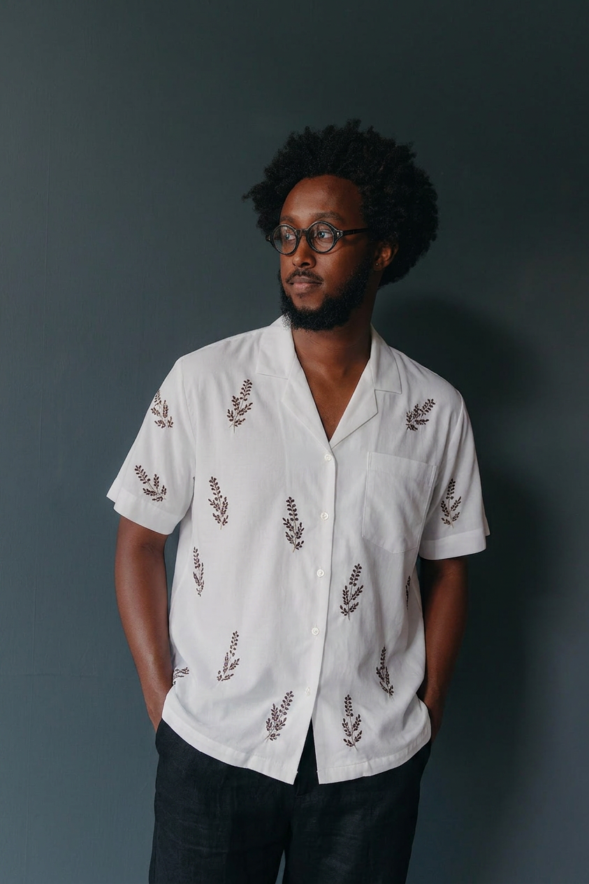 White Embroidered Camp Shirt