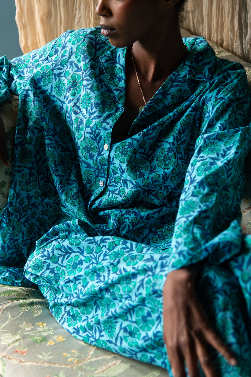 Block Printed Muslin Oversized Pajama Set | Morning Glory