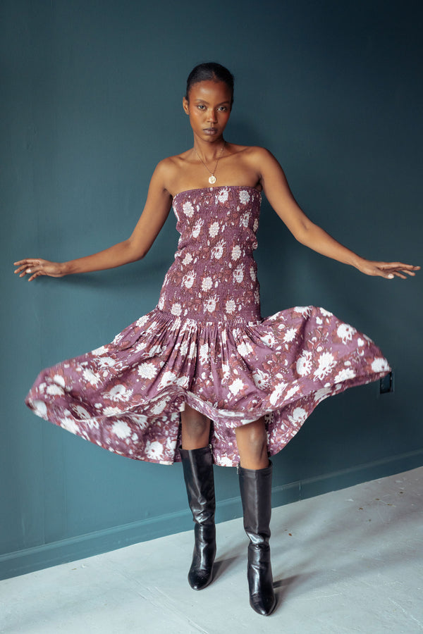 Nalini Smocked Midi Dress | Plum Floral