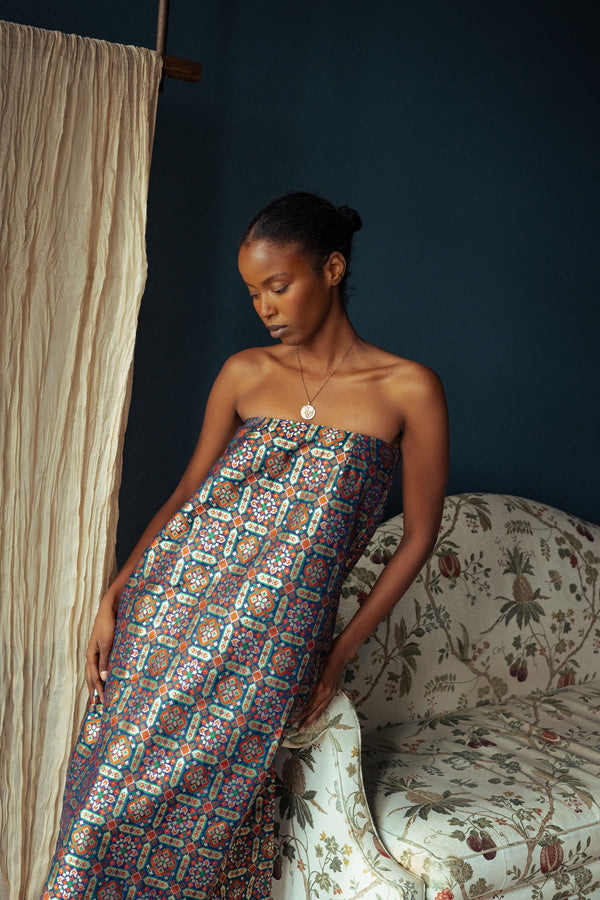 Brocade Midi Dress | Navy