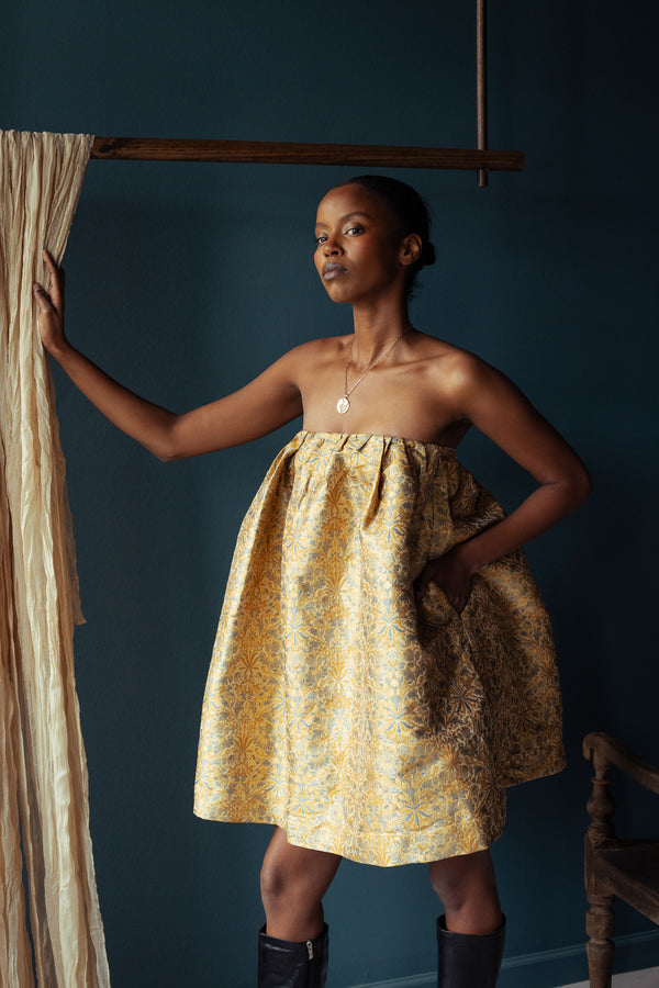 Brocade Mini Dress | Mustard Floral