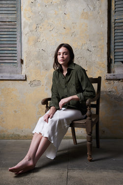 Lightweight Manoj Unisex Suede Shirt Jacket, handmade in India. | Olive
