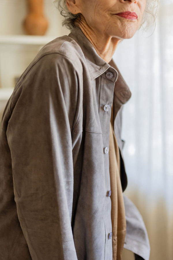 Lightweight Manoj Unisex Suede Shirt Jacket, handmade in India.