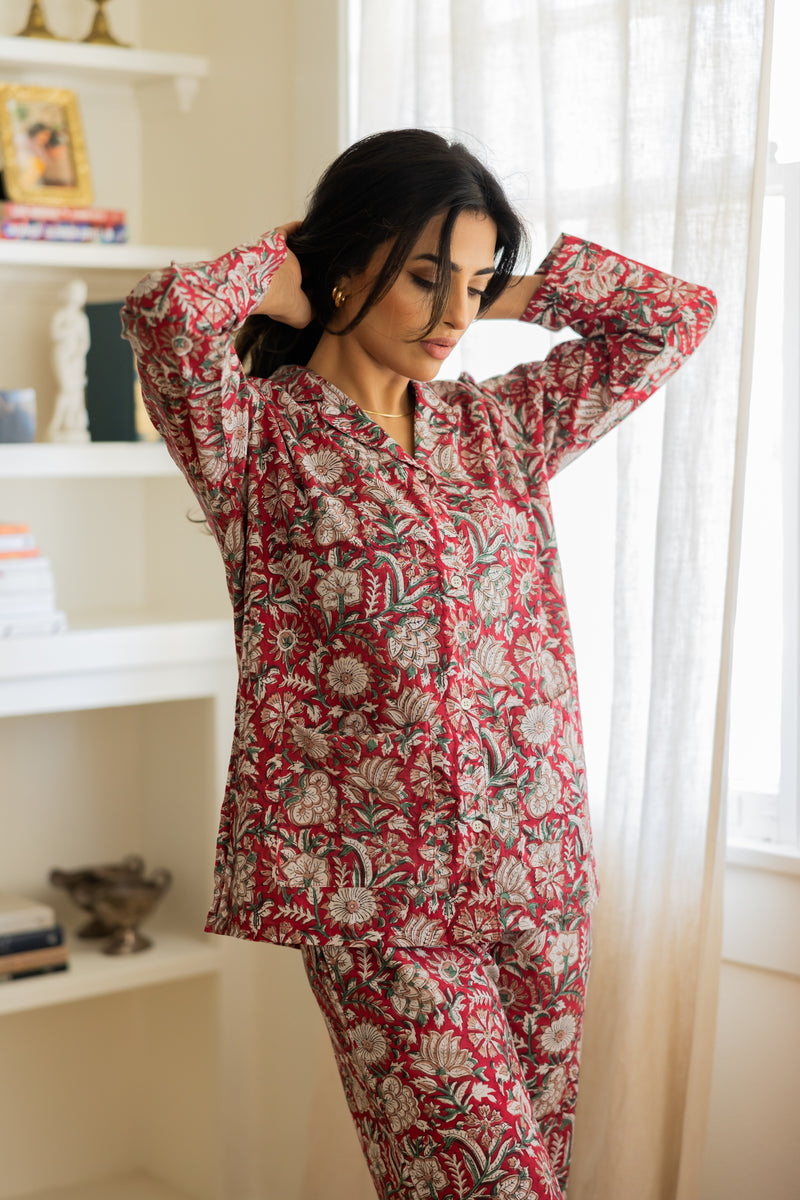 Muslin cotton Oversized Pajama Set block printed and handmade in India. | Mistletoe