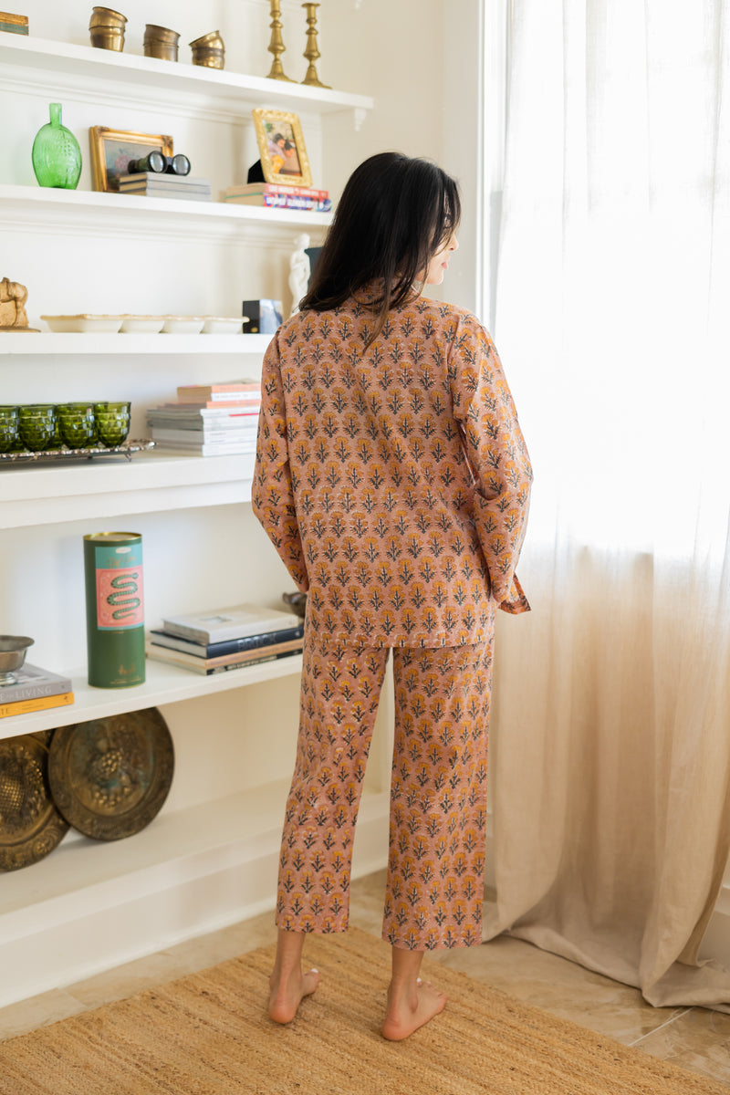 Muslin cotton Oversized Pajama Set block printed and handmade in India. | Primrose
