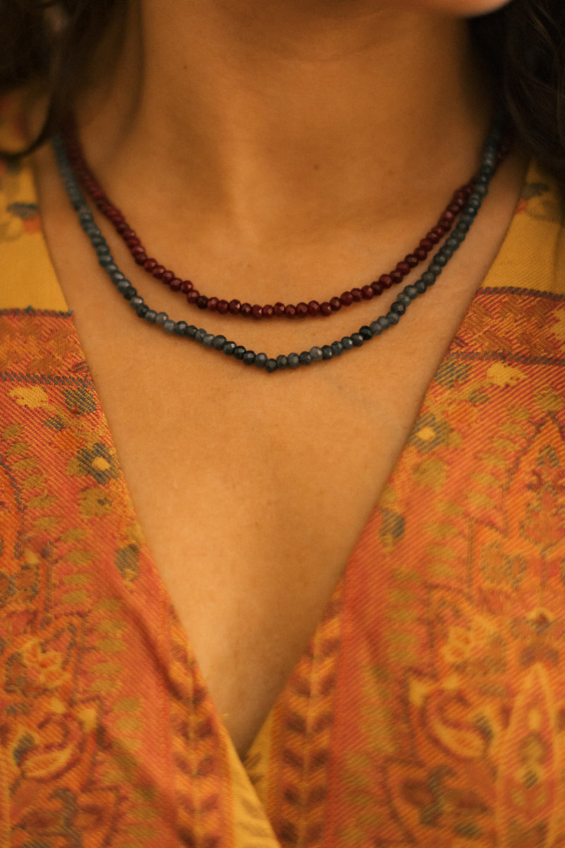 Red agate stone mala necklace, handmade in India.
