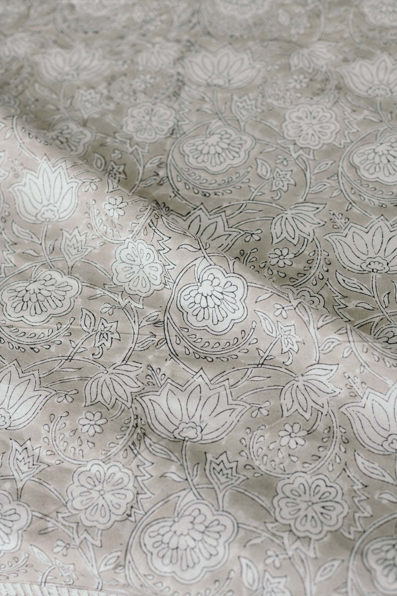 Block printed cotton tablecloth handmade in India | Grey