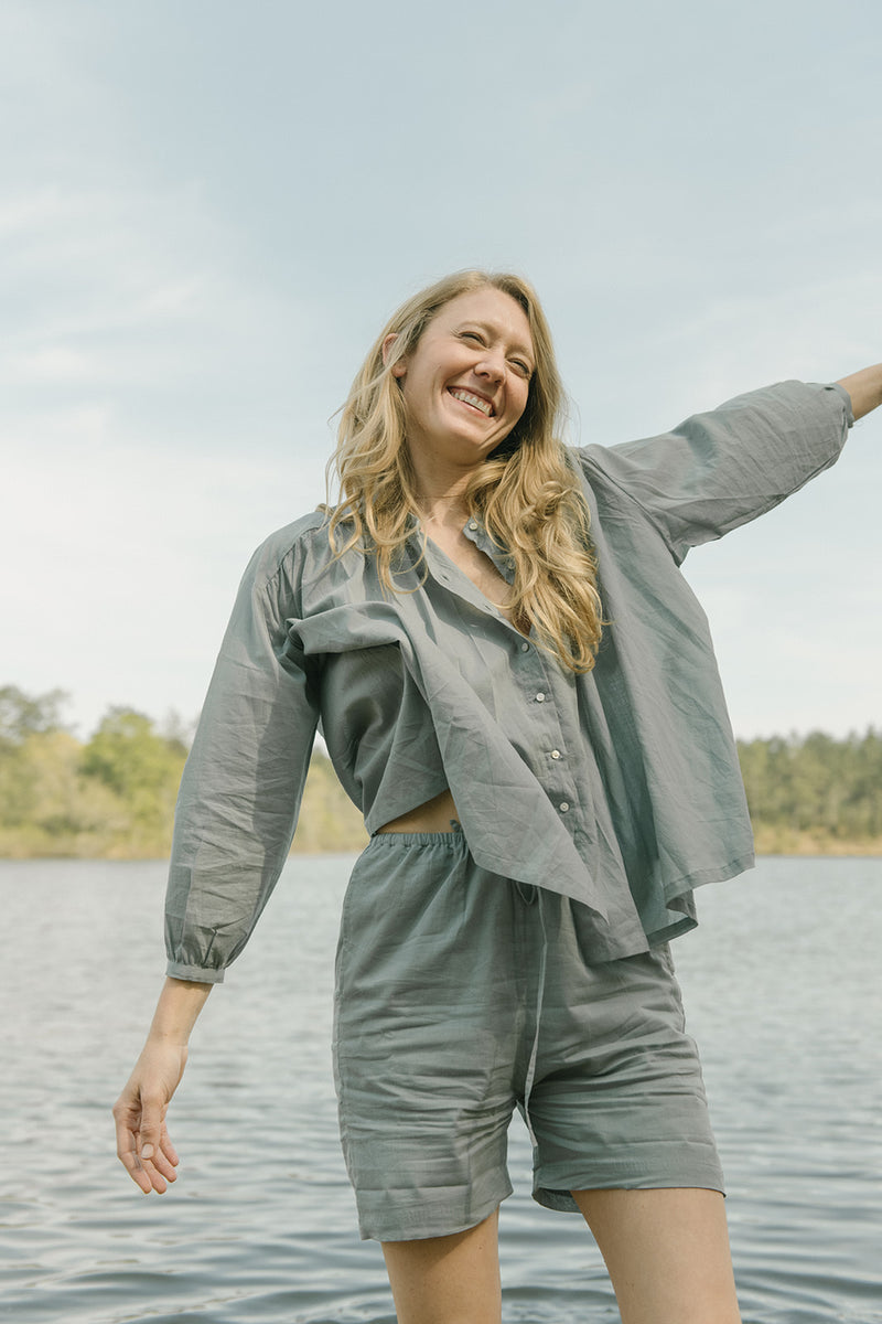 Muslin Shorts, handmade in India. | slate blue