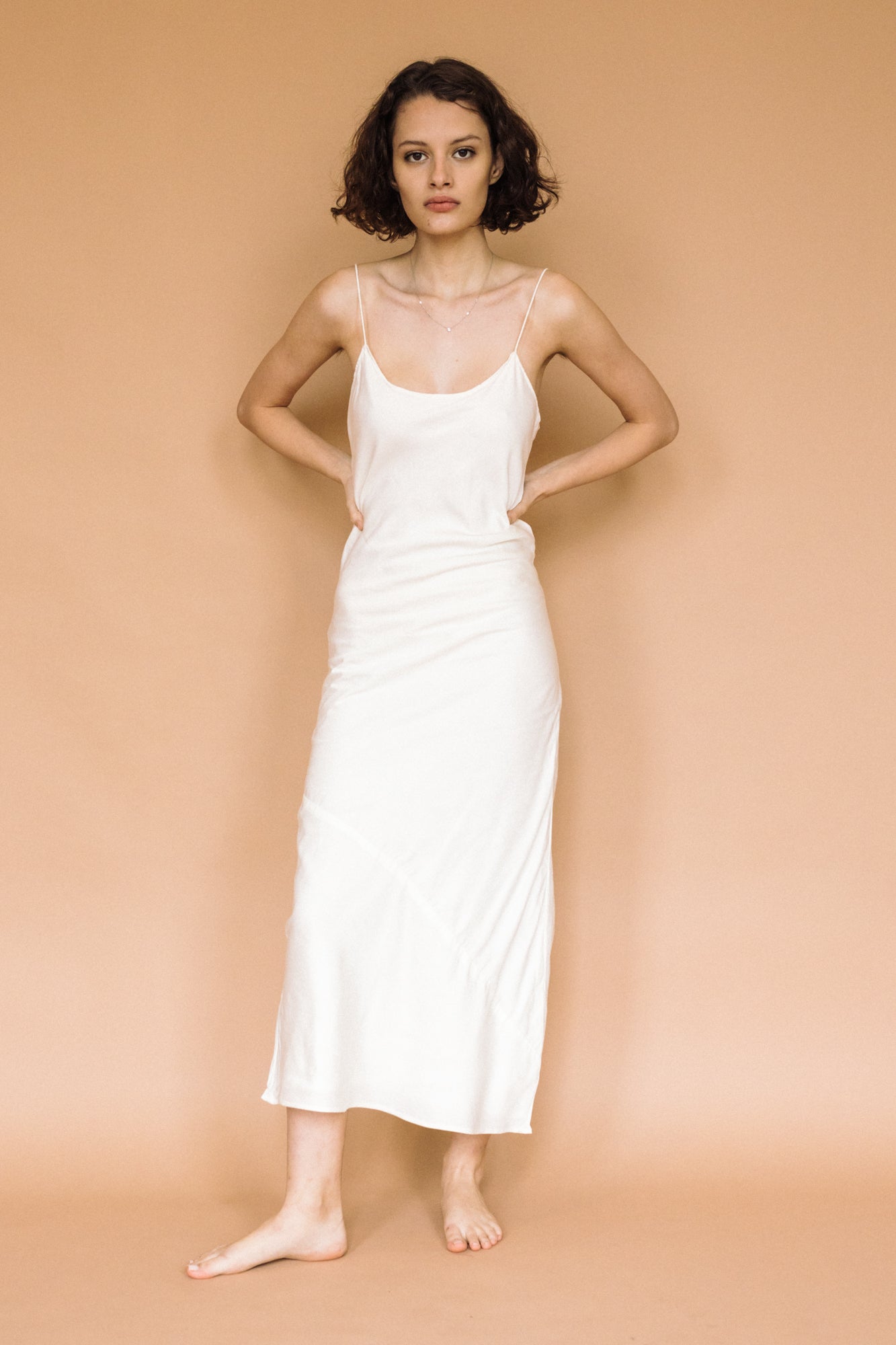 Cotton-satin Keya Slip Dress, made in India. | ivory