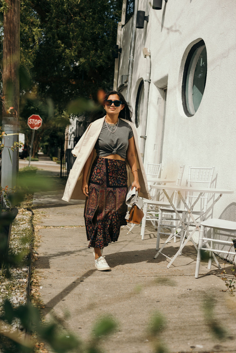 Kani Wool Skirt, handmade in India from upcycled pashmina shawls.