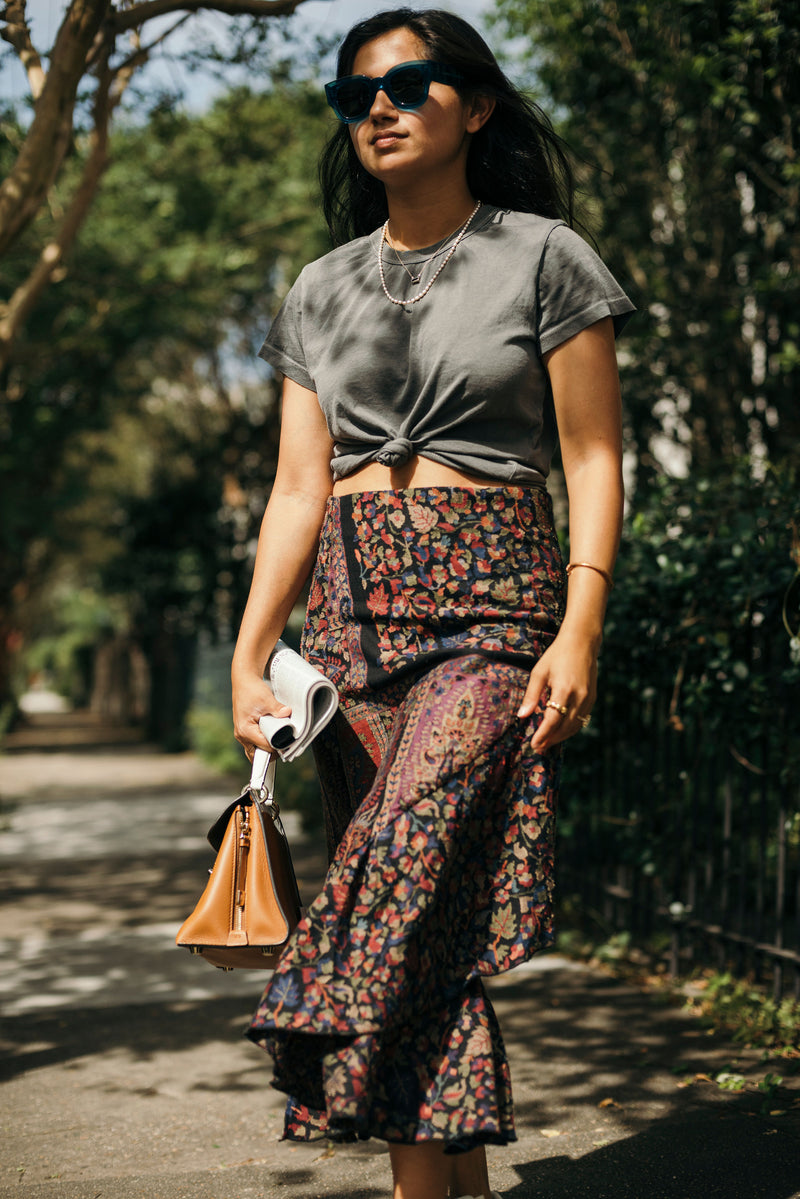 Kani Wool Skirt, handmade in India from upcycled pashmina shawls. | black