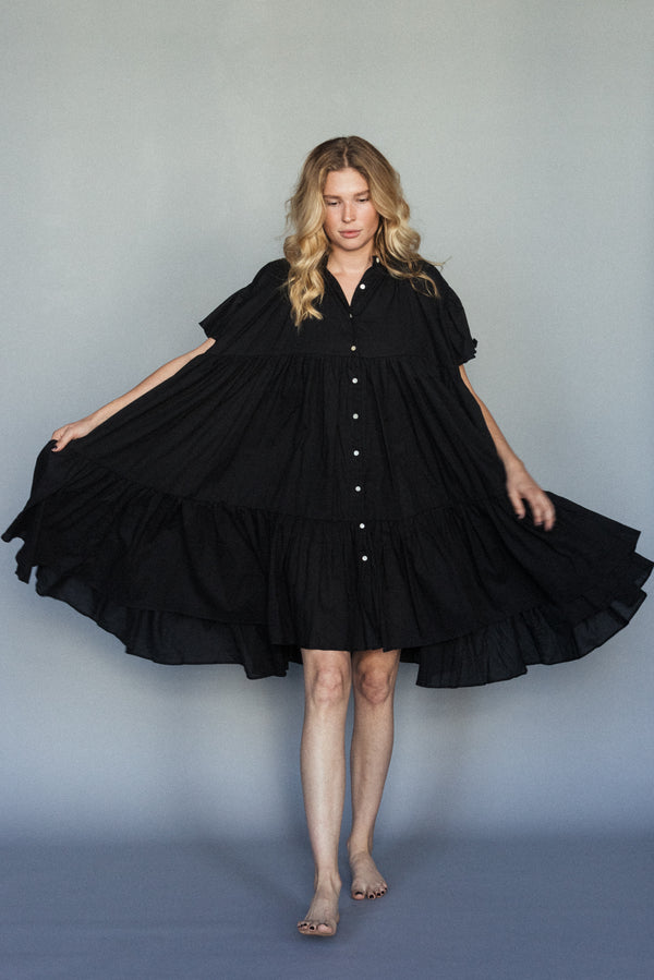 Voluminous tiered Lopa Dress, made in India. | black