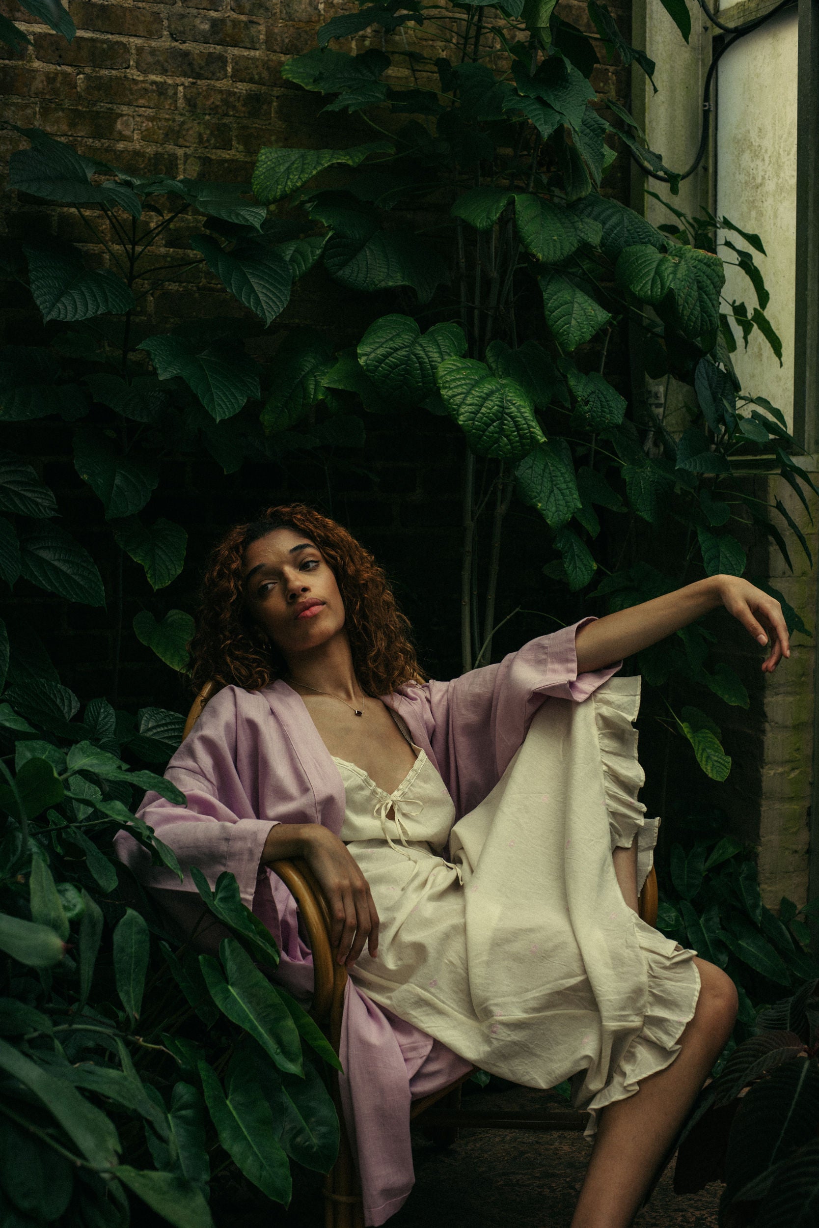 Maya Nightgown, made from handspun muslin in India. | ivory/lavender
