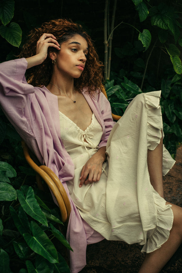 Maya Nightgown, made from handspun muslin in India. | ivory/lavender